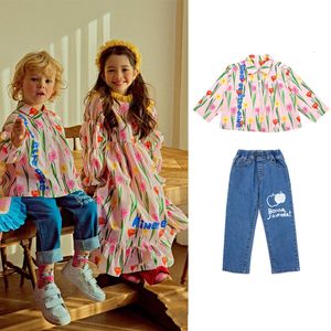 T-Shirts Koreanische Kinder Blumenhemd Jeans für 2023 Frühling Sommer Kind Jungen Mädchen Bluse Top Hosen Kleidung Teenager 230412