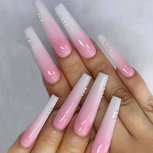 False Nails Detachable Manicure Tool Artificial Full Cover Wearable Fake Long Ballerina Rhinestone Coffin