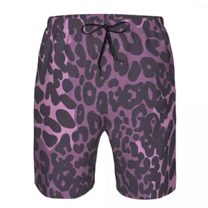 Pantaloncini da uomo Costumi da bagno da uomo Costume da bagno corto Tronco viola con stampa leopardata Tavola da spiaggia Nuoto Surf