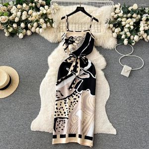 Vestidos casuais espaguete cinta tricô para mulheres floral impressão rendas até magro quadril envoltório vestidos francês chique vestido de verão gota