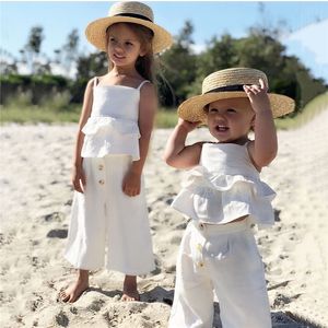 Kleidungssets 1 5T Kleinkind Kinder Baby Mädchen süße Kleidung Set Boho Strand Sommer Rüschen Crop Top und Hose Baumwolle Playa schöne Outfits 230412