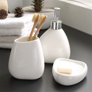 Liquid Soap Dispenser Home Washing Part Nordic Bathroom Wash Accessory White Ceramic Bottle Mouthwash Cup Dish Toothbrush 230411