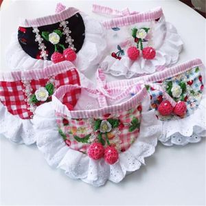 Dog Apparel Bibs Collar Pet Puppy Cat Lace Bandana Neckerchief Scarf Accessory Country Style Small Medium Cherry Petshop L