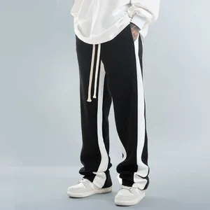 Calças masculinas homens primavera e outono dupla borda branca casual com cordão esportivo solto ajuste exercício jogging