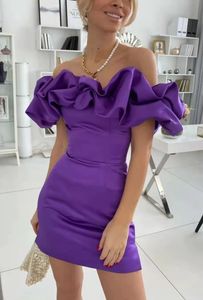 A-line krótka fioletowa sukienka na imprezę balową 2023 ZAKŁADY RUFPLES SATYN BINDY EVERTING SUNTS RABE de Soiree Vestidos Feast Customeded