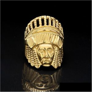 Band Rings Mens Hip Hop Gold Ring Jewelry Retro Indian Chief Punk Vintage Exaggerated Alloy Metal Drop Delivery Dhgarden Otrnq