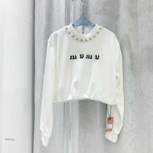 Mode Frauen Pullover Diamant Stickerei Sweatshirt Miu Designer Pullover Frauen Hoodie Revers Langarm T-Shirt Pullover Coatbyno