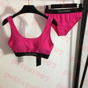 Pink Split Swimsuit Womens Bikini Letter Logo Tank Top Ladies Triangle Underwear Strap BH med vadderad