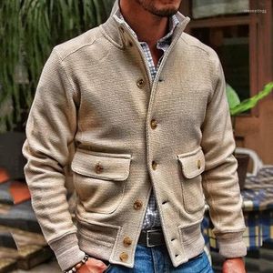 Abiti da uomo Cappotto lavorato a maglia da uomo Tinta unita Casual Top Giacca con utensili retrò Cardigan maglione monopetto