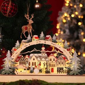 عيد الميلاد سطح المكتب الحلي الخشبية LED LED LED Luminous Xmas Village Home Decoration P0828276D