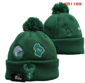 Bucks Beanies Miami Beanie Cap Wool Warm Sport Knit Hat Basketball North American Team Striped Sideline USA College Cuffed Pom Hats Män kvinnor A2