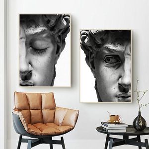 Nordic David Head Plakaty i grafiki czarno -białe ścienne obrazy na płótnie nowoczesne zdjęcia dekoracji salonu