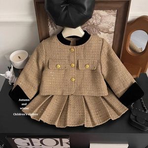 Clothing Sets Girls Outfits Set Winter Autumn Thick Coats Skirt Warm Plush Lace T-Shirt Princess Birthday Party Children Suits