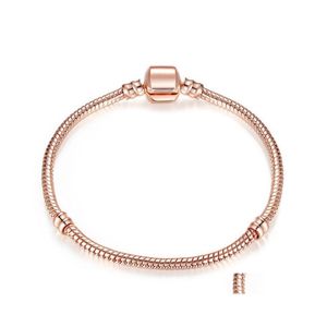 Braccialetti con ciondoli 1 Pz Goccia Perline in oro rosa Donna Catena a serpente per Pandora Bracciale rigido Regalo per bambini B019 Consegna gioielli Dhdty