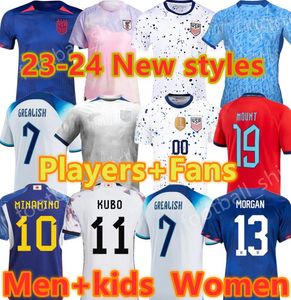 2023 2024 Usas USWNT England Soccer Jerseys Children's Set Pulisic Morgan Japanese Football Shirt Tsubasa Kane Women's 23/24 Four Star Player Edition USWNT World Cup