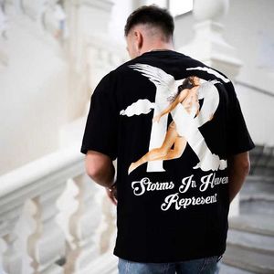 Herr-T-shirts REPRESENTERAR Designermode Ängeltryck Amerikanskt löst modemärke High Street Hip Hop Casual Par Kortärmad T-shirt Sommar