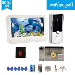 FreeShipping عرض فيديو Door Doorbell Intercom مع قفل إلكتروني 7 بوصة أبيض إلغاء القفل الزر 