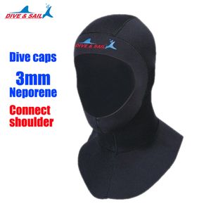 Simkåpor Dykning CAP med axel 3mm Neoprene Scuba Snorkling Equipment Hatt Huven Nacke Täck Vinter Simma Varma Wetsuit Protect Hair 230411