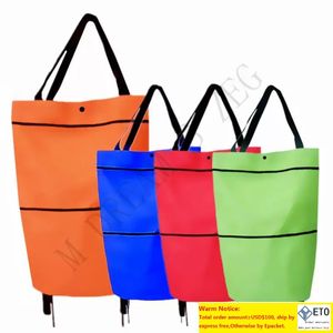 Folding Shopping Cart Laundry Grocery Trolley Handcart Market Portable Shopping Trolley With Wheels Rolling Durable Shopping Bags