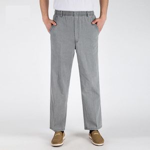 Pantaloni da uomo in lino cotone sciolto fascia elastica lavoro sottile vintage gambe larghe pantaloni a vita alta abbigliamento estivo novità 2023