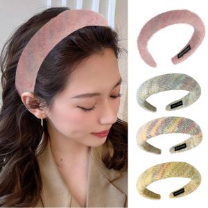 Estilo francês lã de malha bandana esponja acolchoada argola de cabelo grosso largo hairbands feminino inverno headwear retro acessórios para o cabelo