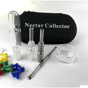 Rökande rör Mini Nectar Collector Kit Glass NC Set med 10mm 14mm Titanium Tip eller Quartz Tips Oil Rig Concentrate Dab St för Bong DH7XC