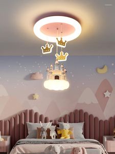 Plafoniere Camera dei bambini Lampadario Ragazza Camera da letto Luce Creativa Cartoon Pink Heart Castle Crown Princess