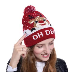 Novelty LED Christmas Knitted Hat Fashion Xmas Light-up Beanies Hats Outdoor Light Pompon Ball Ski Cap