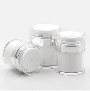 15 30 50g Bottiglie per imballaggio Vaso airless acrilico bianco perla Vaso per crema cosmetica rotonda Pompa cosmetica per pompa ad aria Contenitore per trucco per imballaggio da viaggio