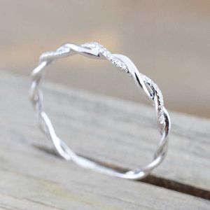 Band Rings 2mm Thin Micro Pave CZ Twisted Rope Ring Wedding Band for Women Girl Size 4-12 AA230412