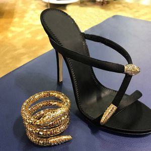 Sandali Sexy Gold Snake Ankle Wrap Sandali gladiatore con tacco alto Donna Summer Open Toe Party Dress Shoes 230412