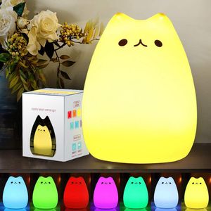 Lâmpadas tons de silicone fofo Luz noturna Luz para bebês filhos Sensor de toque de quarto de gato Remote Lamp Decoração de Lâmpada Decoração Decoração de Férias Toy 230411