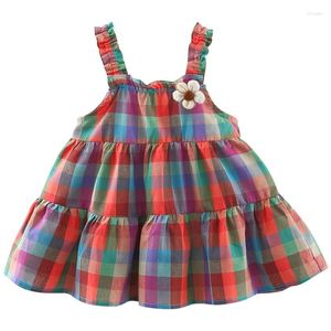 Vestidos de menina roupa de verão roupa de bebê nascido coreano bonito flor xadrez sem mangas algodão princesa crianças vestido criança BC1884-1