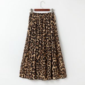 Kjolar veckade chiffon leopard hud kvinnor retro bohemian orm hudfest lång läder casual elastisk hög midja lång kjol strand läder 230412