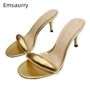 Dress Shoes Sexy One-Strap Narrow Band Sandals Women Kitten Heel Slingbacks Genuine Leather Concise Slim Summer Mules For Girls 231110