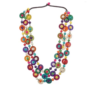 Geschenkverpackung, Holzperlen-Statement-Halskette, mehrschichtige farbige Perlen, böhmischer Kragen für Damen und Herren