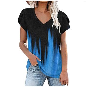 Women's T Shirts 2023 Ladies Summer Top Luminous Digital Printing Positionering Flower V-Neck Petal Sleeve Women's T-shirt Loose Casual