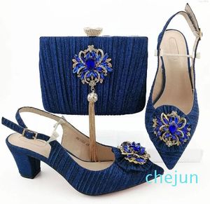 Royal Blue Color Women Wedding With Matching Påsar Brud High Heels Platform Ladies Shoe and Bag Set