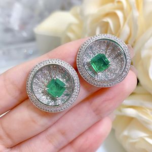 Edler Smaragd-Diamant-Ohrstecker 100% echtes 925er Sterlingsilber Versprechen Hochzeitsohrringe für Frauen Versprechen Party Schmuck