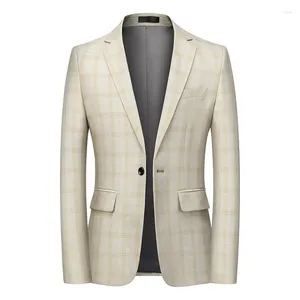 Erkek Suit Blazer Erkek Takım Giyim Ceketi Resmi ve Düğün Modern Elbiseler Tek Göğüslü Ekose Sahne Giyim