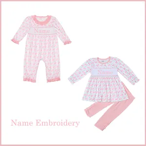 Conjuntos de roupas infantis Romper Fall Bubble 1-8T Outfits Baby Girl Roupas Set 2pcs Terno Nome Bordado Bodysuit Ruffle Calças 0-3T Macacão