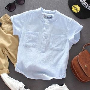 T-shirts Children's short shirt boy's summer cotton linen shirt soft shirt thin and fashionable clothing 230412