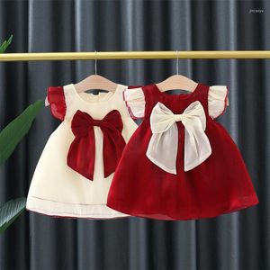 Mädchenkleider Baby Kinderkleid Mädchen Sommer Flatterärmel Schleife Kleine ärmellose A-Linie 1-3 Jahre