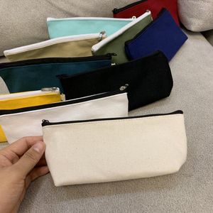 Storage Bags 100pcs Plain Nature Cotton Canvas Pencil Case Cosmetic Bag Travel Toiletry Makeup