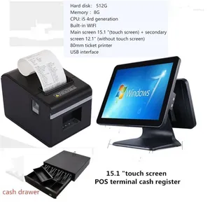 15" Dual LCD Screen One Touch Panel POS Machine Cash Register For Restaurants And Supermarkets All In System Terminal