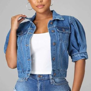 Neue weibliche Jeansjacken Frauen Plus Size Kleidung Mode Kurzarm Blase Ärmel Mantel Streetwear Tops Designer Jeans