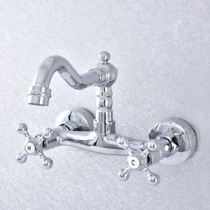 Bathroom Sink Faucets 360 Swivel Chrome Basin Mix Tap Bathtub Dual Handles Wall Mounted Kitchen Mixer Faucet Nsf777