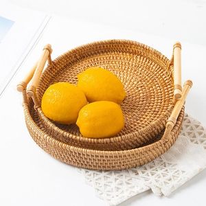 Plates Woven Rattan Storage Basket Plate Holding Baskets Fruit Tray Snack Display Holder Dinner Serving Trays S