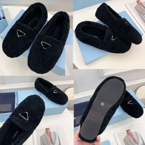 new womens designer mule shoes wool shoes plush casual shoes comfortable warm winter flat sole muller shoes upper with triangle logo mules large size 35 42