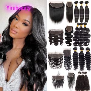 Yirubeauty Peruvian 100% 힌트 모발 이중 wefts 13x4 레이스 전면 직선 4x4 클로저 무료 부품 자연 컬러 4 PC